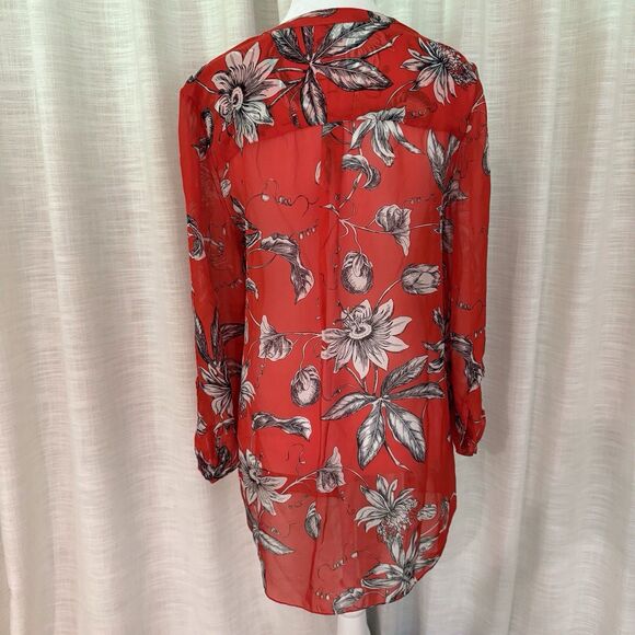 Leifsdottir Women Long Sleeve 100% Silk Blouse Sz 6‎ Floral Red Black White - Picture 2 of 16